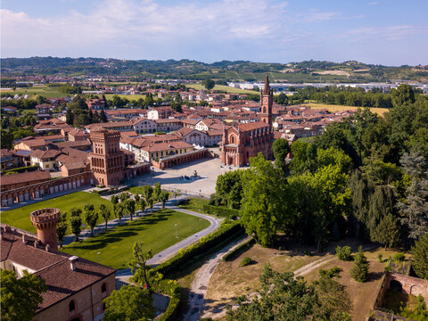 aerial view of Pollenzo, Bra, Cuneo, Piedmont, Italy