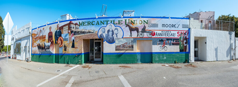 visiting the village of Lompoc with colorful murals at the historic mercantile union building from 1891