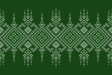 Green Cross stitch colorful geometric traditional ethnic pattern Ikat seamless pattern border abstract design for fabric print cloth dress carpet curtains and sarong Aztec African Indian Indonesian 