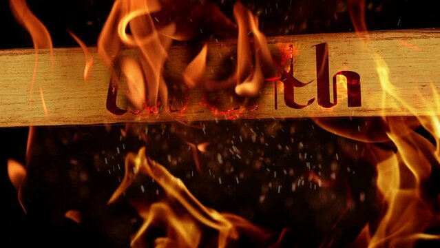 Wrath Text wrote in paper, Burn in Fire Flame, The seven deadly sins, text burning effect