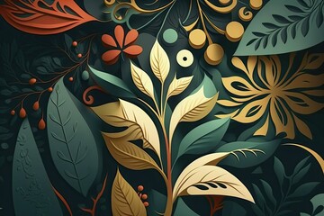 spring leaf Abstract botanical shapes ethnic style Background