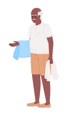Elderly man holding freshly washed towels semi flat color vector character. Editable figure. Full body person on white. Simple cartoon style spot illustration for web graphic design and animation