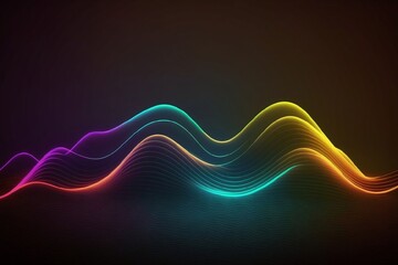 3d rendering, abstract background of colorful neon wavy line glowing in the dark