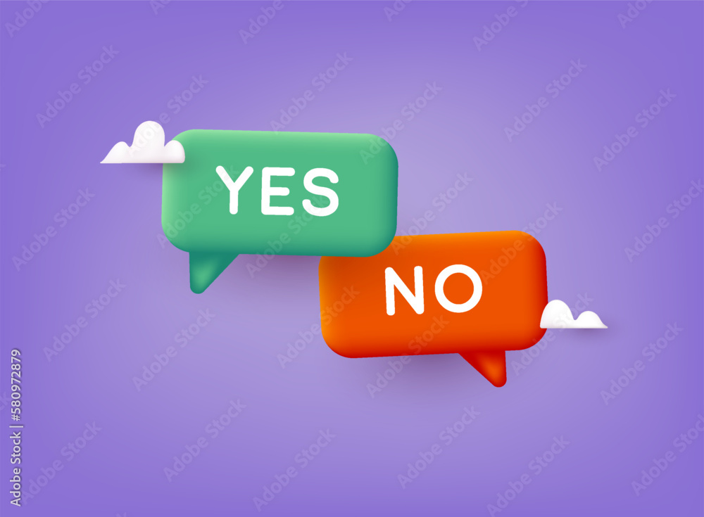 Aufkleber yes no word text on talk shape. green and red color. 3d web vector illustrations.