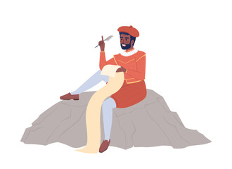 Medieval royal poet writing with quill semi flat color vector character. Editable figure. Full body person on white. Simple cartoon style spot illustration for web graphic design and animation - obrazy, fototapety, plakaty