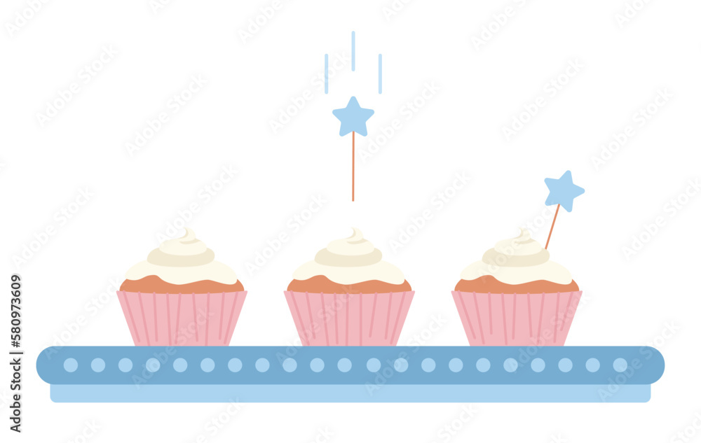 Poster decorating cupcakes semi flat color vector objects. editable icon. frosted desserts making. full siz