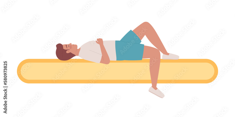 Poster napping man lying on loading bar semi flat color vector character. editable loader on white for down