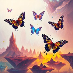 Farfalle colorate che volano, colori arcobaleno