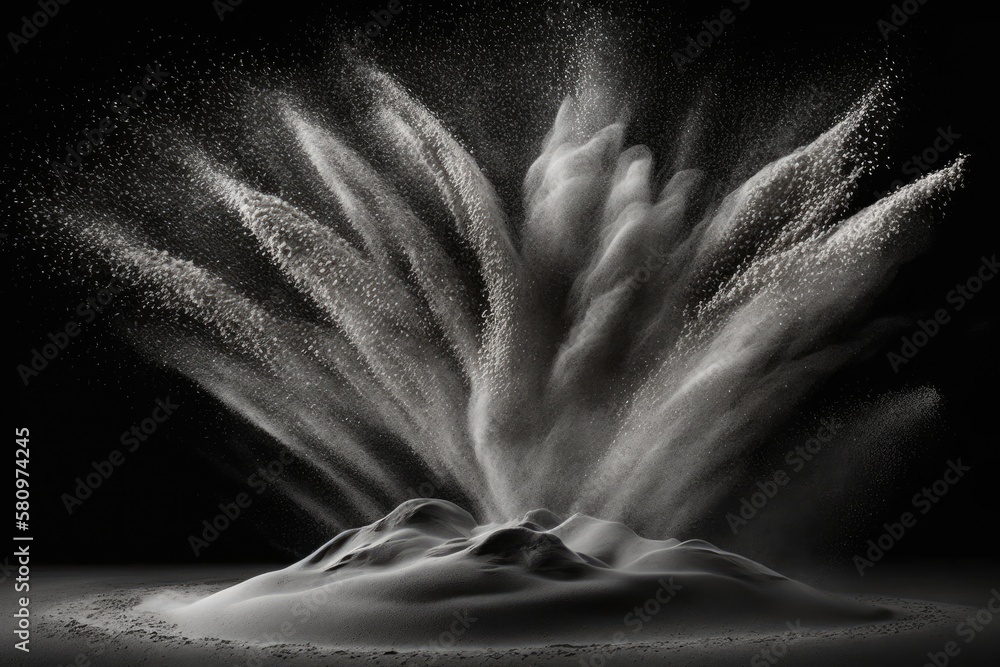 Canvas Prints Sand eruption with a dark background, isolated. Dust splash made by sand stops moving. Generative AI