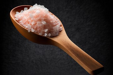 Fototapeta na wymiar Pink Himalayan Salt in a Wooden Spoon. Generative AI