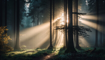 misty morning in the forest