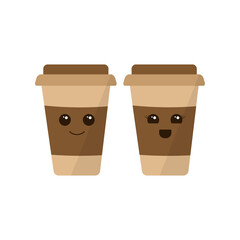 Vector happy coffee cup in a kawaii style isolated on the white background