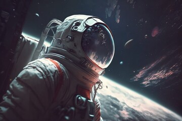 Obraz na płótnie Canvas Astronaut in outer space. Spaceman with starry and galactic background Generative AI