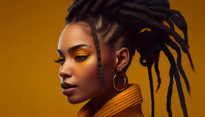 Fashionable african woman with dreadlocks standing