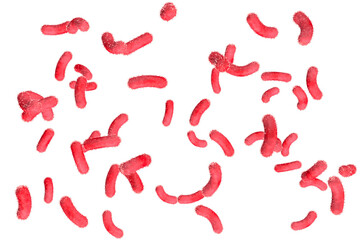Bacteria are falling on a transparent png background. 3D render. Scientific concept.	