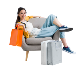 Cheerful shopaholic woman with shopping bags