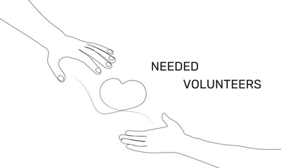 Obraz premium Volunteering. A human hand offers help and support. National Volunteer Banner, National Volunteer Month.