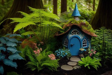 Fairy House Whimsical Fern Lush Green Earth Garden Warden Rock Stone Background Scene
