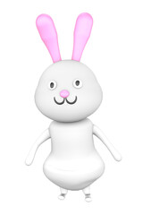 Cute white rabbit with pink ears in a dancer's pose isolated on a transparent background in PNG format. 3D render.