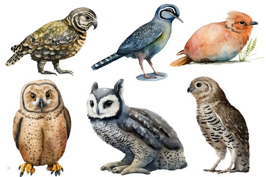 A set of six cute animals, mammals, birds and reptiles, Generative AI