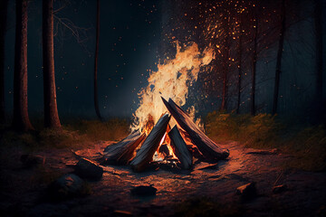 campfire in the forest. generative ai - obrazy, fototapety, plakaty