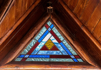 triangular stained glass window