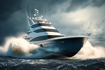 Luxury yacht in stormy sea. Generative AI