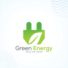 Green Energy Plug Leaf Logo Template In Modern Creative Minimal Style Vector Design 