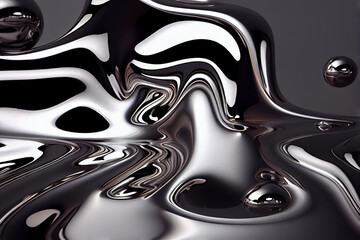 glossy silver metal fluid glossy chrome mirror water effect background. generative ai.