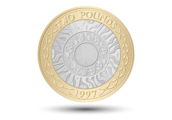 British two pound coin. Vector illustration. Eps-10 - obrazy, fototapety, plakaty