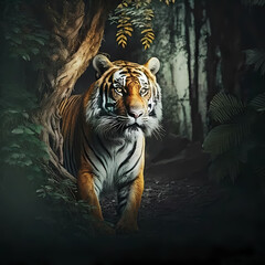 Fototapeta na wymiar Tiger At Forest. Generative AI