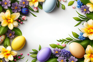 Fototapeta na wymiar Easter Design with Eggs and Floral Decorations with Empty Space Generative AI 
