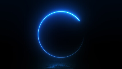 3d render neon blue glowing loading circle abstract background