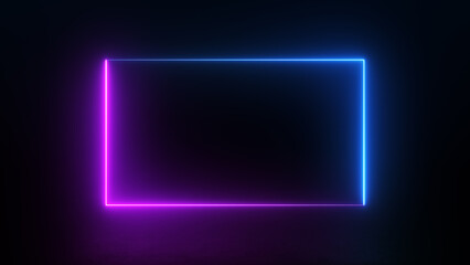 3d render neon glowing blue, ultraviolet laser lines, rectangle frame, abstract background