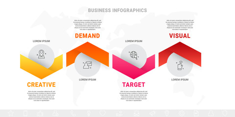 Vector business process. Modern timeline infographics with four options, circles, steps. Graphic vector template with 4 icons
