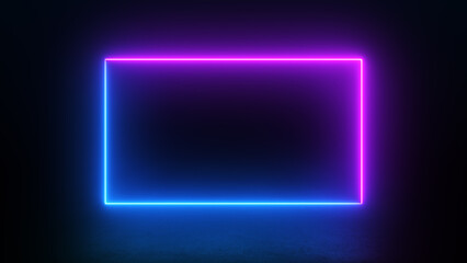 3d render neon glowing blue, ultraviolet laser lines, rectangle frame, abstract background