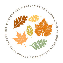 Autumn set of leaves inside circle text