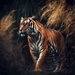 Fototapeta na wymiar Tiger At Forest. Generative AI