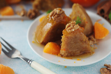 Mandarin halva dessert, traditional Greek dessert	