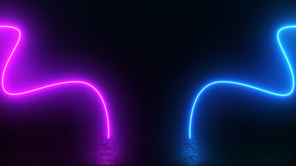 3d render neon glowing blue ultraviolet wavy laser lines abstract background