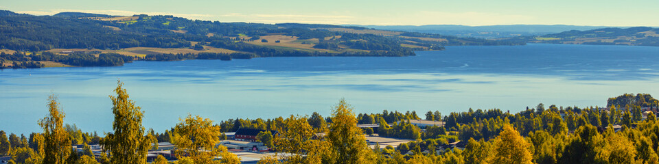 View of a beautiful lake Mjosa in Gjovik city in summer. Norway, Europe