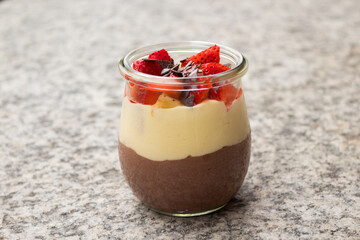 Delicious mousse dessert on a marble underground