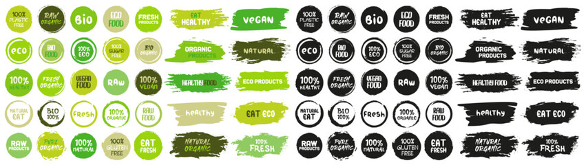 Big set of eco, bio, natural, organic label in different style