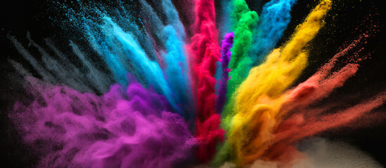 An explosion of colored powder highlighted on a black background. Generative AI. Abstract color background.