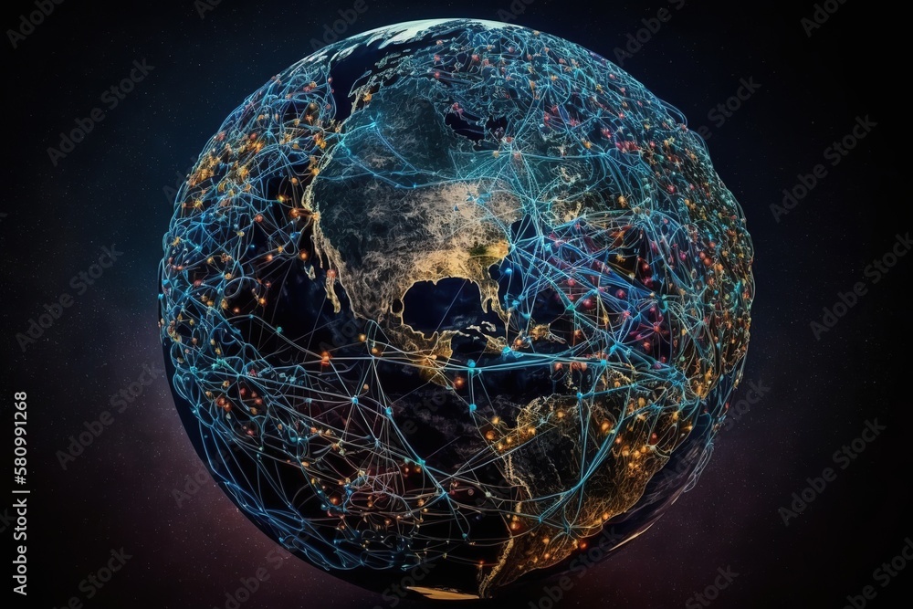 Poster Abstraction of data exchange and a global network around the world .Generative AI