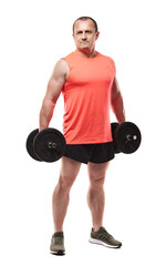 Fototapeta na wymiar Mature man doing fitness workout with dumbbells