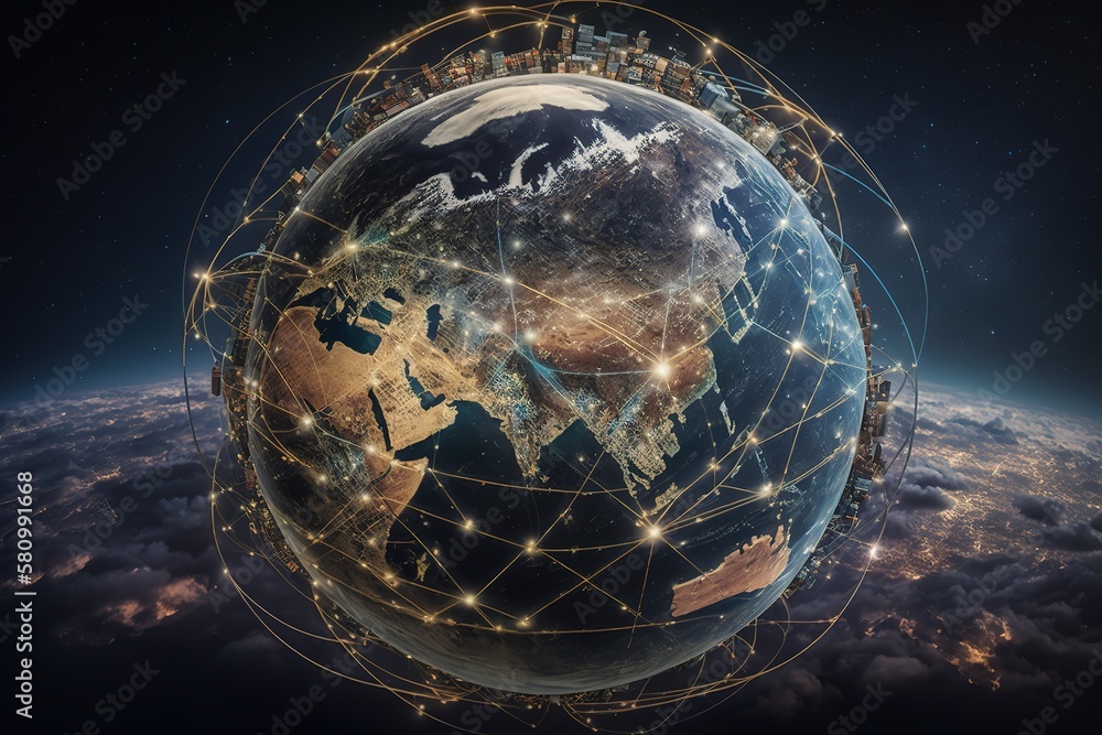 Aufkleber Abstraction of data exchange and a global network around the world .Generative AI