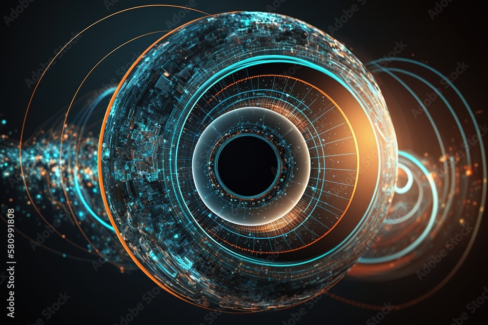 Poster abstract technological background with a high-tech circle, a beam of light and a contour pattern.gen