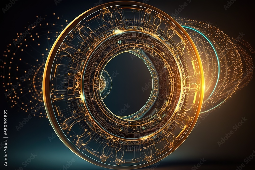 Poster abstract technological background with a high-tech circle, a beam of light and a contour pattern.gen