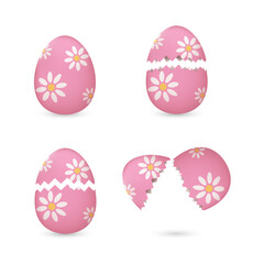 Cracked easter eggs painted with flowers set